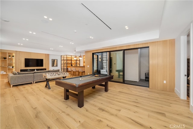 recreation room featuring billiards and light hardwood / wood-style flooring