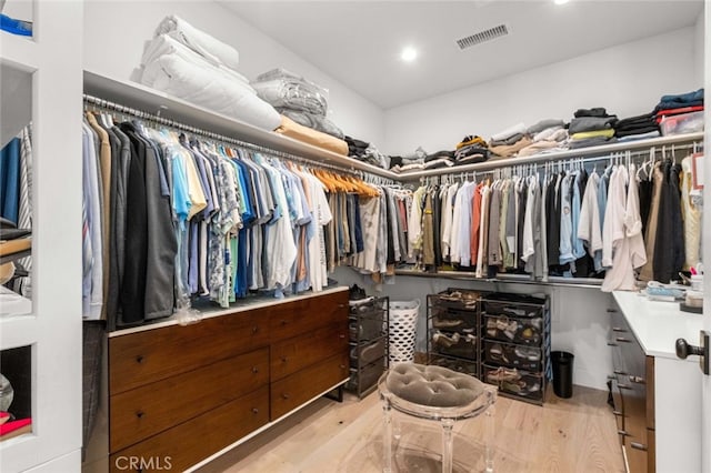 spacious closet featuring light wood-type flooring