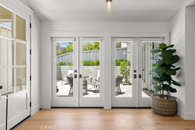 doorway featuring light hardwood / wood-style flooring, french doors, and plenty of natural light