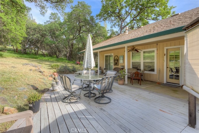 wooden deck with ceiling fan