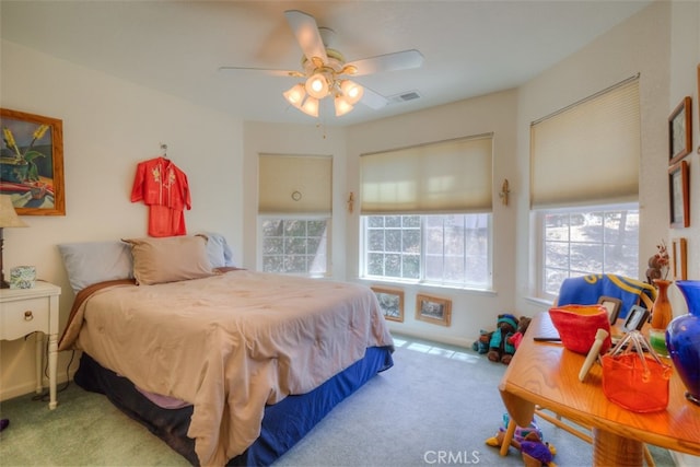 bedroom with carpet and ceiling fan