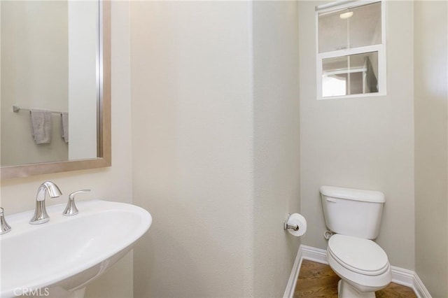 bathroom with sink, wood-type flooring, and toilet