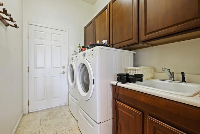 laundry room featuring cabinets, sink, and washer and dryer