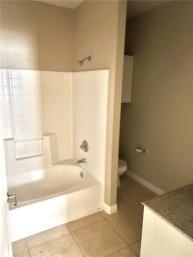 bathroom featuring toilet, shower / bath combination, and tile patterned floors