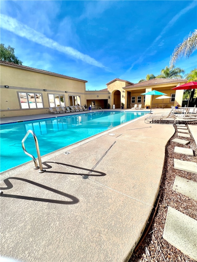 view of swimming pool with a patio area