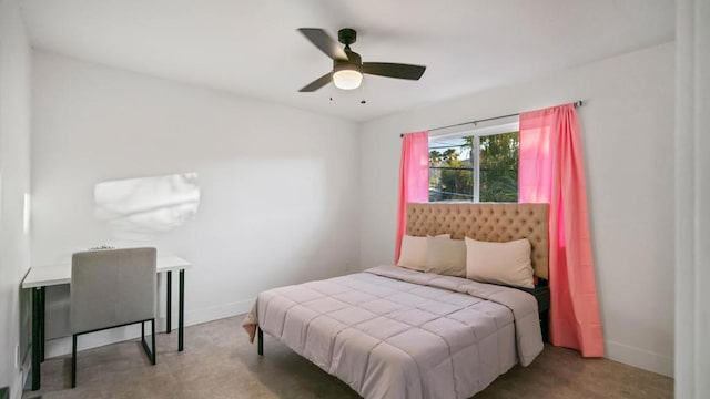 bedroom featuring ceiling fan and carpet floors