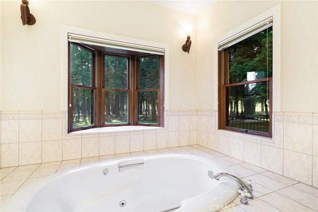 bathroom featuring tiled bath and a healthy amount of sunlight