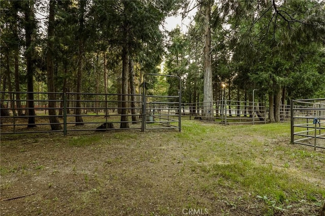 view of yard with fence and an exterior structure