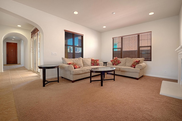 carpeted living room featuring plenty of natural light