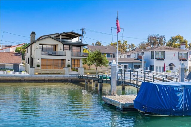 1407 N Bay Front E, Newport Beach, CA 92662 - dock featuring a water view, a balcony, and a residential view