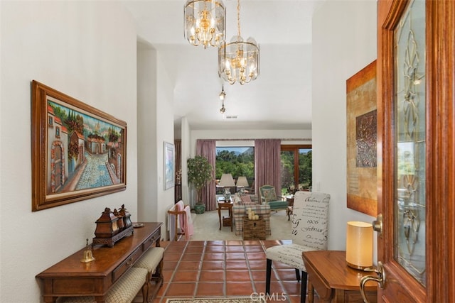 interior space with a notable chandelier