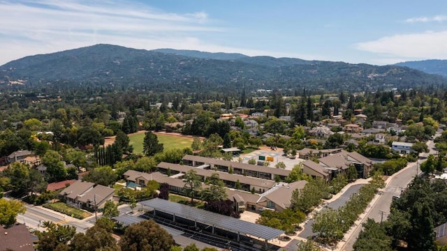 drone / aerial view featuring a mountain view