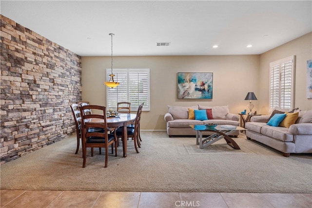 living room featuring light tile patterned floors