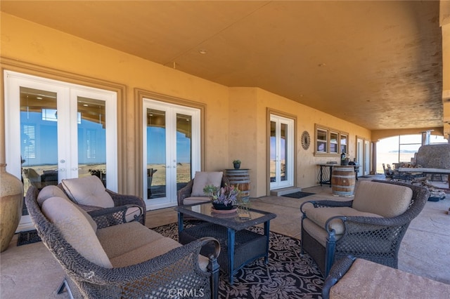 view of patio featuring french doors and an outdoor hangout area