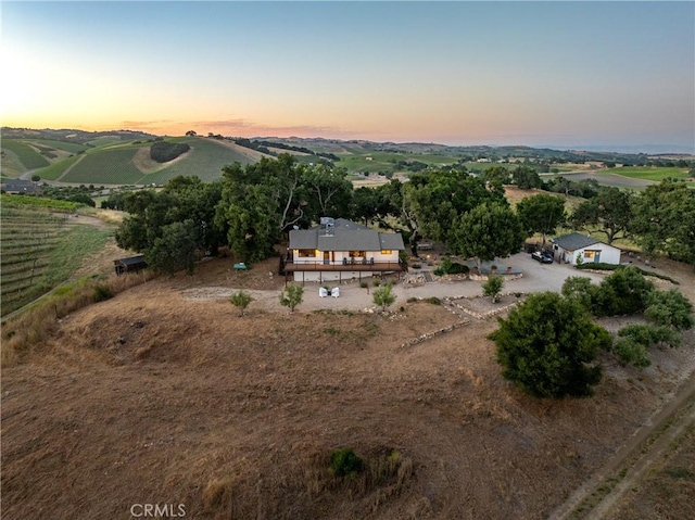 aerial view at dusk with a rural view