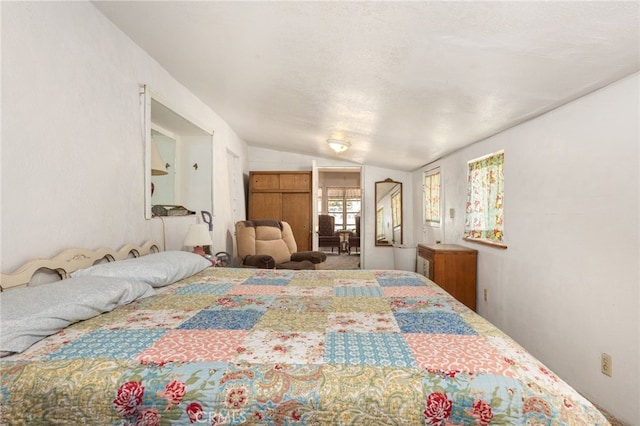 bedroom featuring lofted ceiling