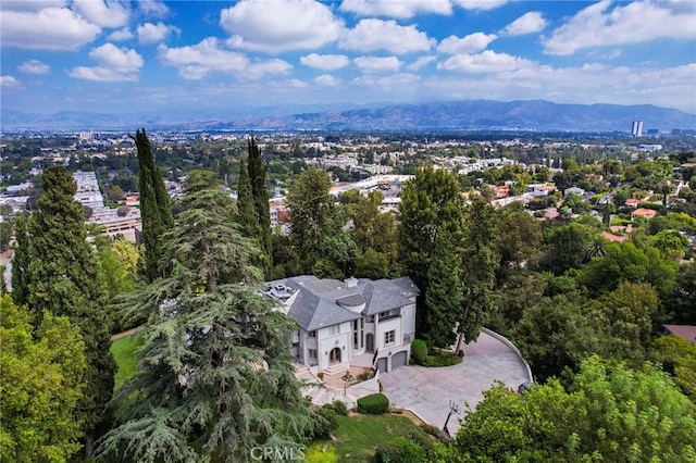 birds eye view of property featuring a mountain view