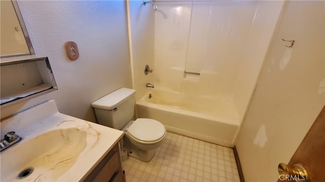 full bathroom with shower / bathing tub combination, vanity, and toilet