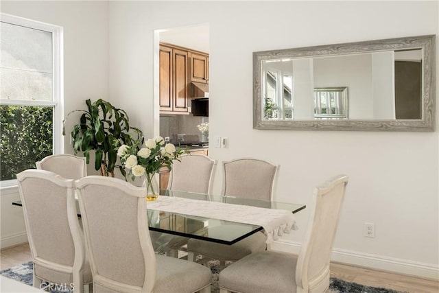 dining area with light hardwood / wood-style flooring