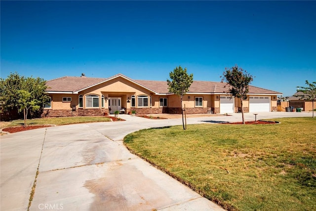 single story home with a front lawn and a garage