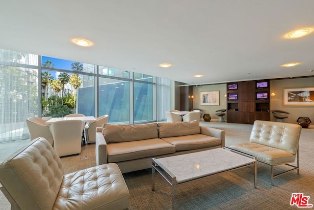 carpeted living room with a wealth of natural light and expansive windows