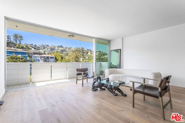 sitting room with light hardwood / wood-style flooring