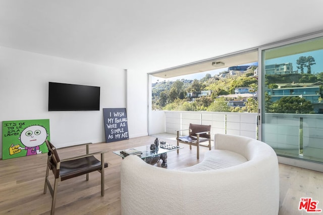 living room featuring light wood-type flooring