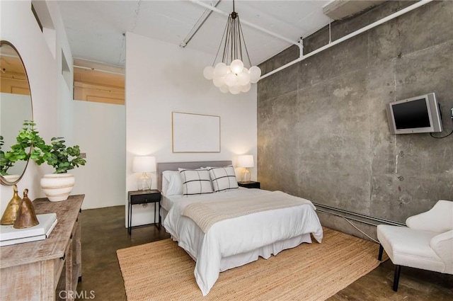 bedroom with a chandelier