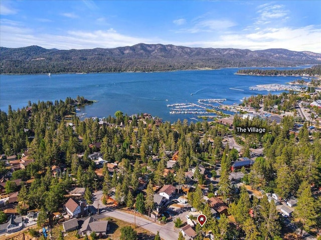 aerial view with a water and mountain view