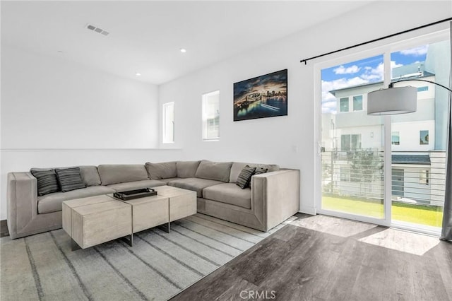 living room featuring light wood-type flooring