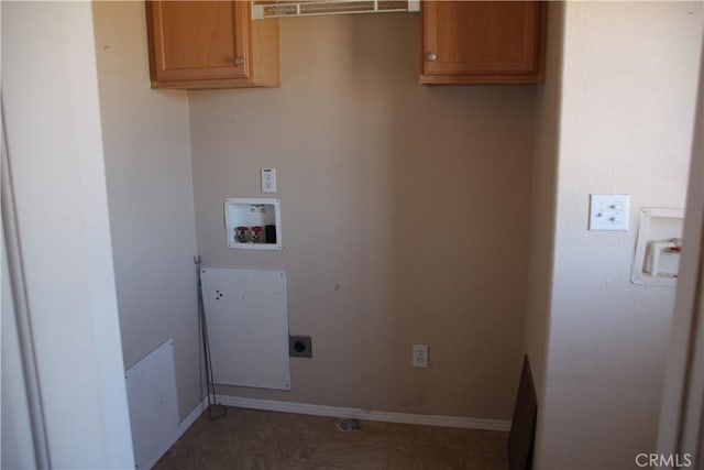 laundry area featuring cabinet space, baseboards, washer hookup, and hookup for an electric dryer