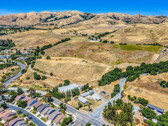 birds eye view of property featuring a mountain view