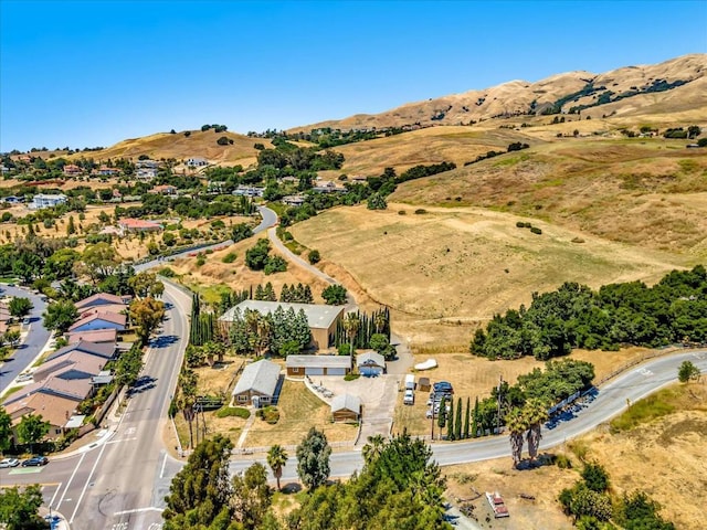 birds eye view of property with a mountain view