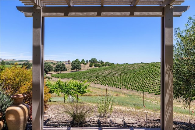 view of yard featuring a pergola and a rural view