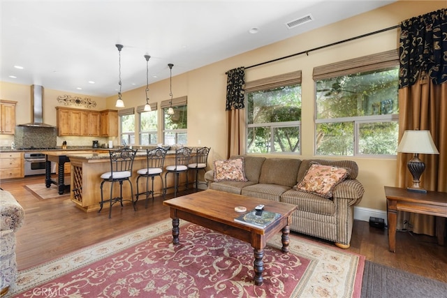 living room with hardwood / wood-style flooring