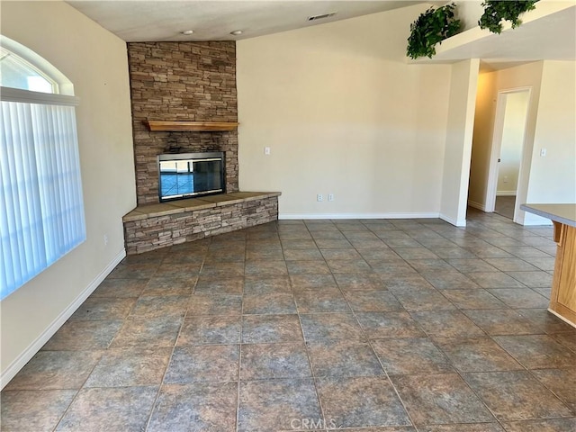 unfurnished living room with a fireplace