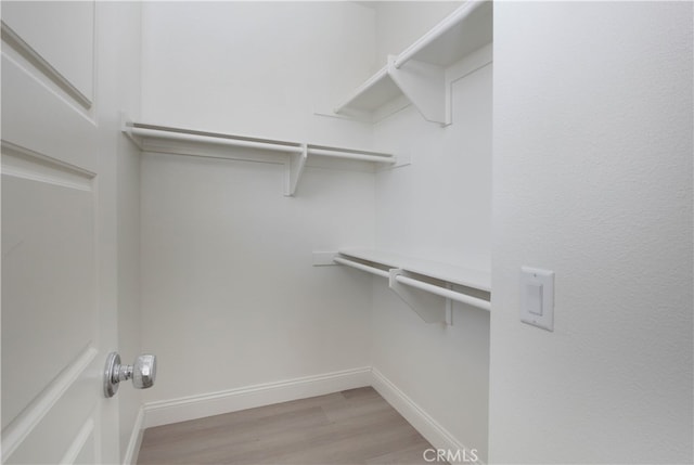 spacious closet with light hardwood / wood-style flooring