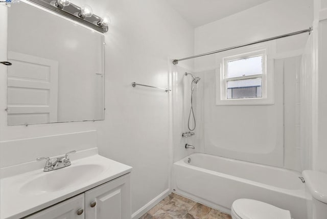 full bathroom featuring vanity, toilet, and shower / bathing tub combination