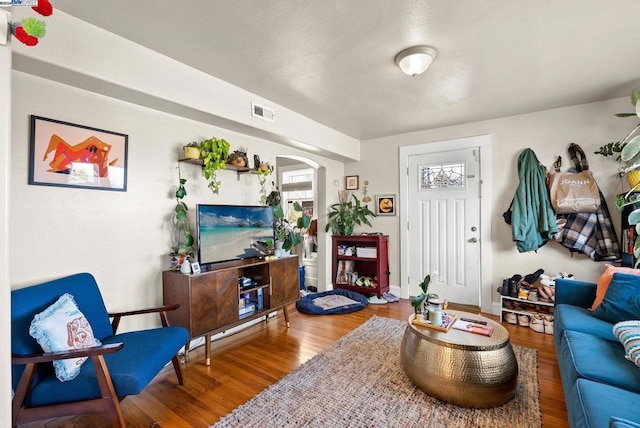 living room with hardwood / wood-style flooring