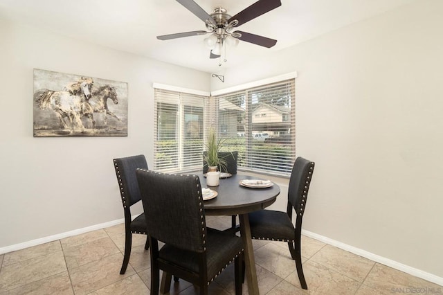 dining area featuring ceiling fan