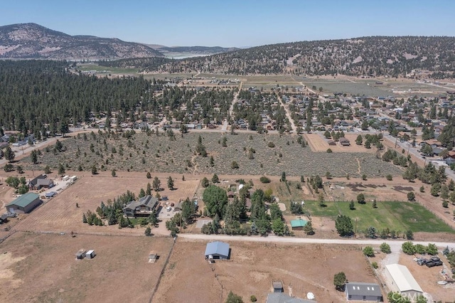 drone / aerial view featuring a mountain view