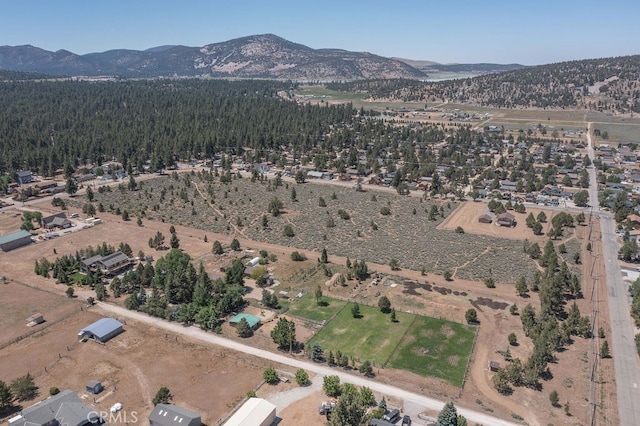 drone / aerial view featuring a mountain view