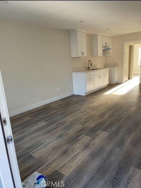 kitchen featuring sink, white cabinets, and dark wood-type flooring