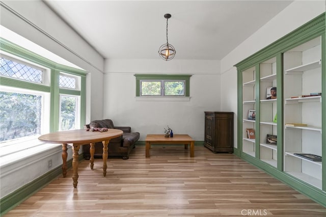 sitting room with light hardwood / wood-style floors