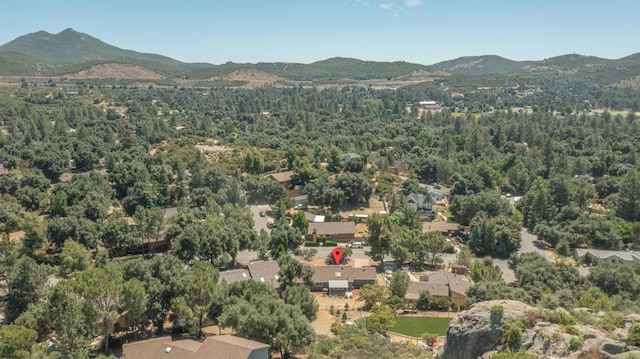 drone / aerial view featuring a mountain view