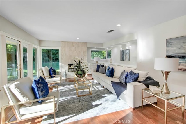 living room with hardwood / wood-style floors