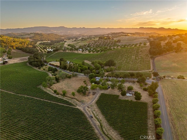 bird's eye view featuring a rural view and a mountain view