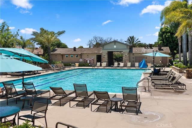 view of pool featuring a patio