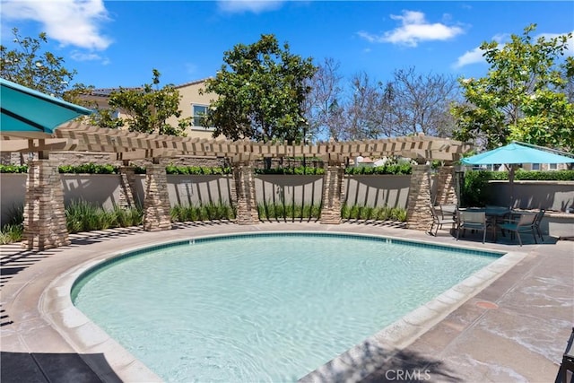 view of pool with a pergola and a patio