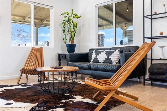 living area with hardwood / wood-style flooring